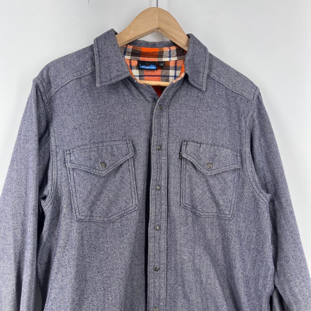Kavu Mens Herringbone Flannel Lined Snap Down Lined Shirt Size L - Picture 3 of 13
